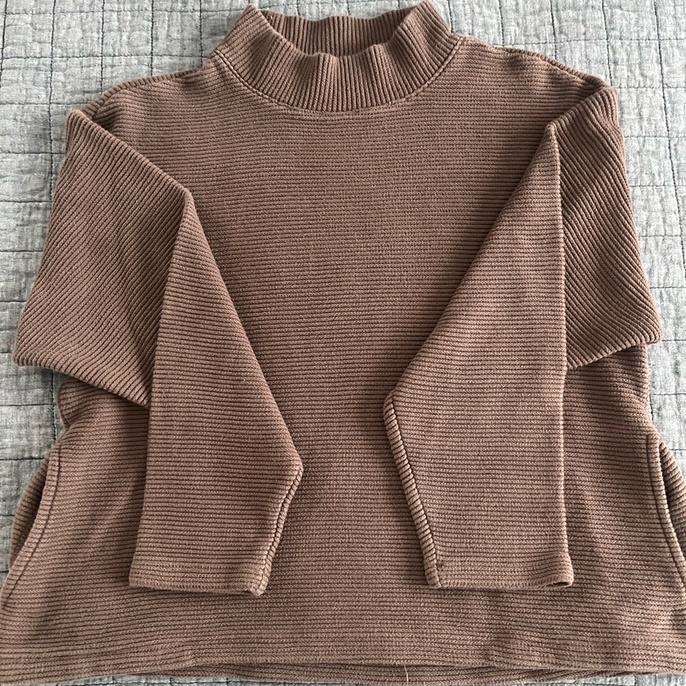 Madewell Cozy Ribbed Mock Neck Sweater in Warm Brown